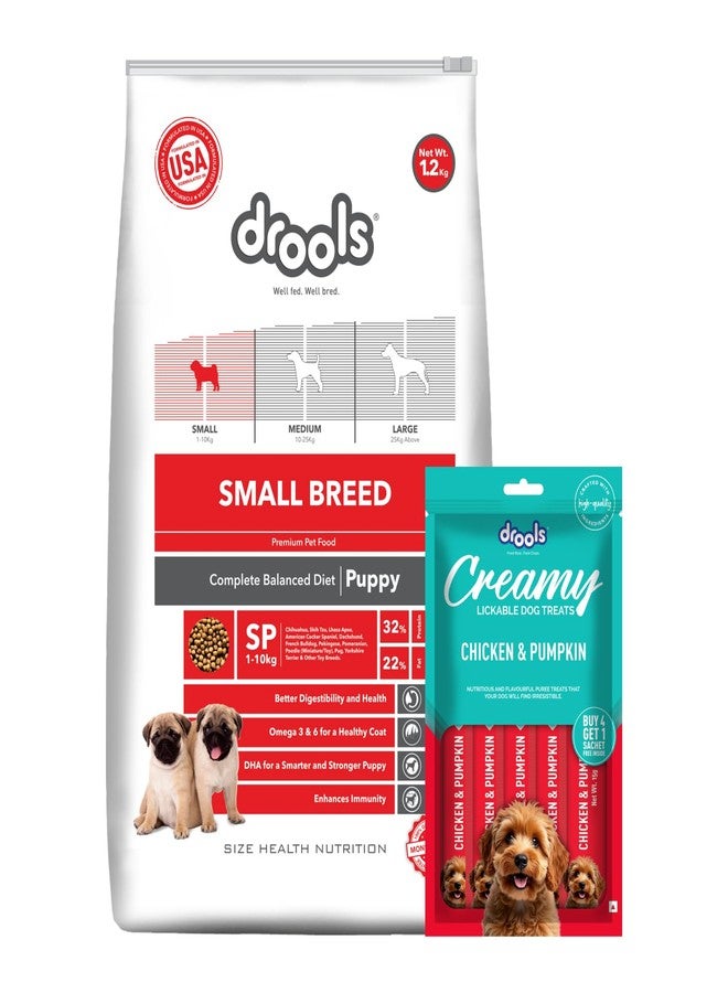 Drools Small Breed Puppy Dog Food, 1.2kg + Free Creamy Dog Treat (75g) | Chicken Flavour | High Protein in Every Bite | Small Kibble Size, Easy to Pick | Higher Calories & Energy Dense - Image 1
